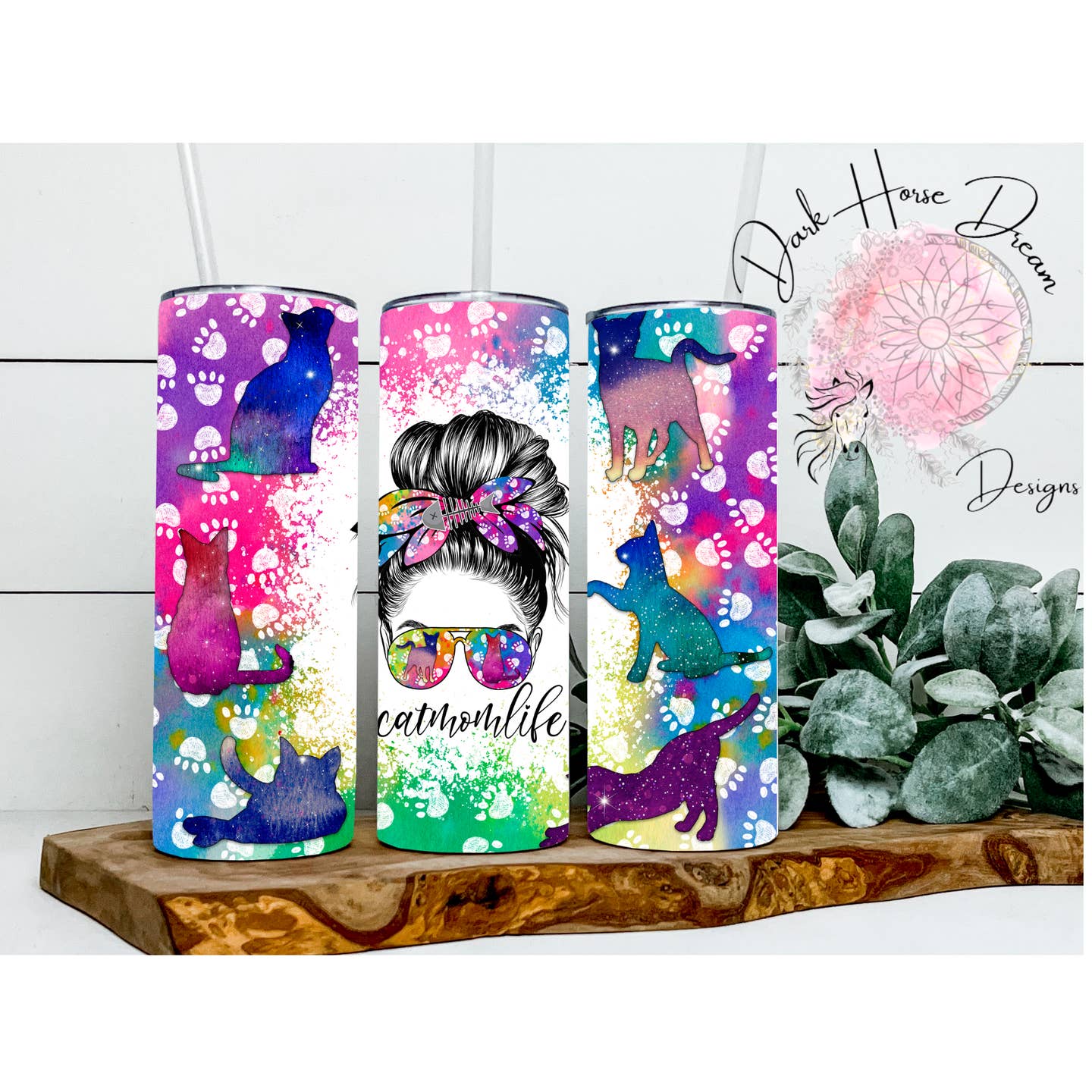 Cat Mom Life Messy Bun Tumbler