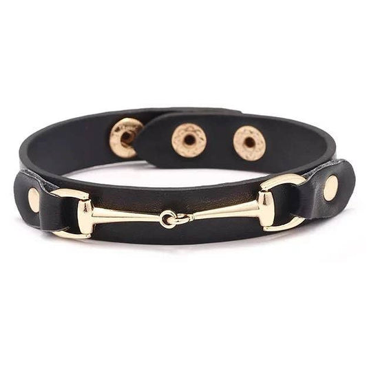 Vegan Leather Gold Snaffle Bit Bracelet