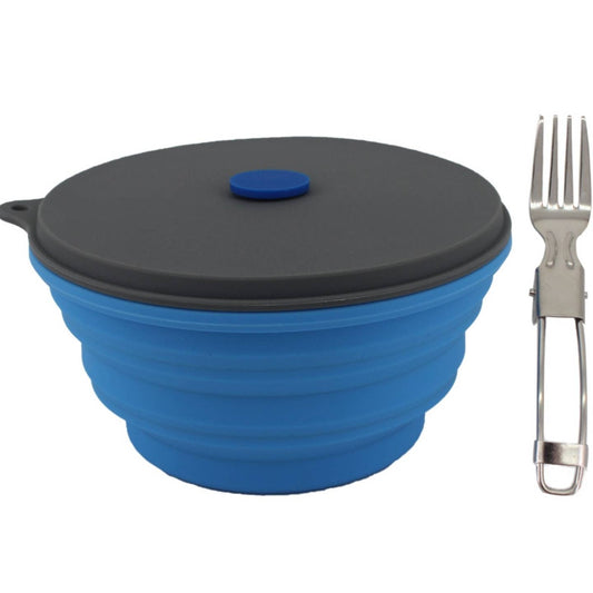 30oz Collapsible Silicone Camping Bowl with Lid & Foldable Fork