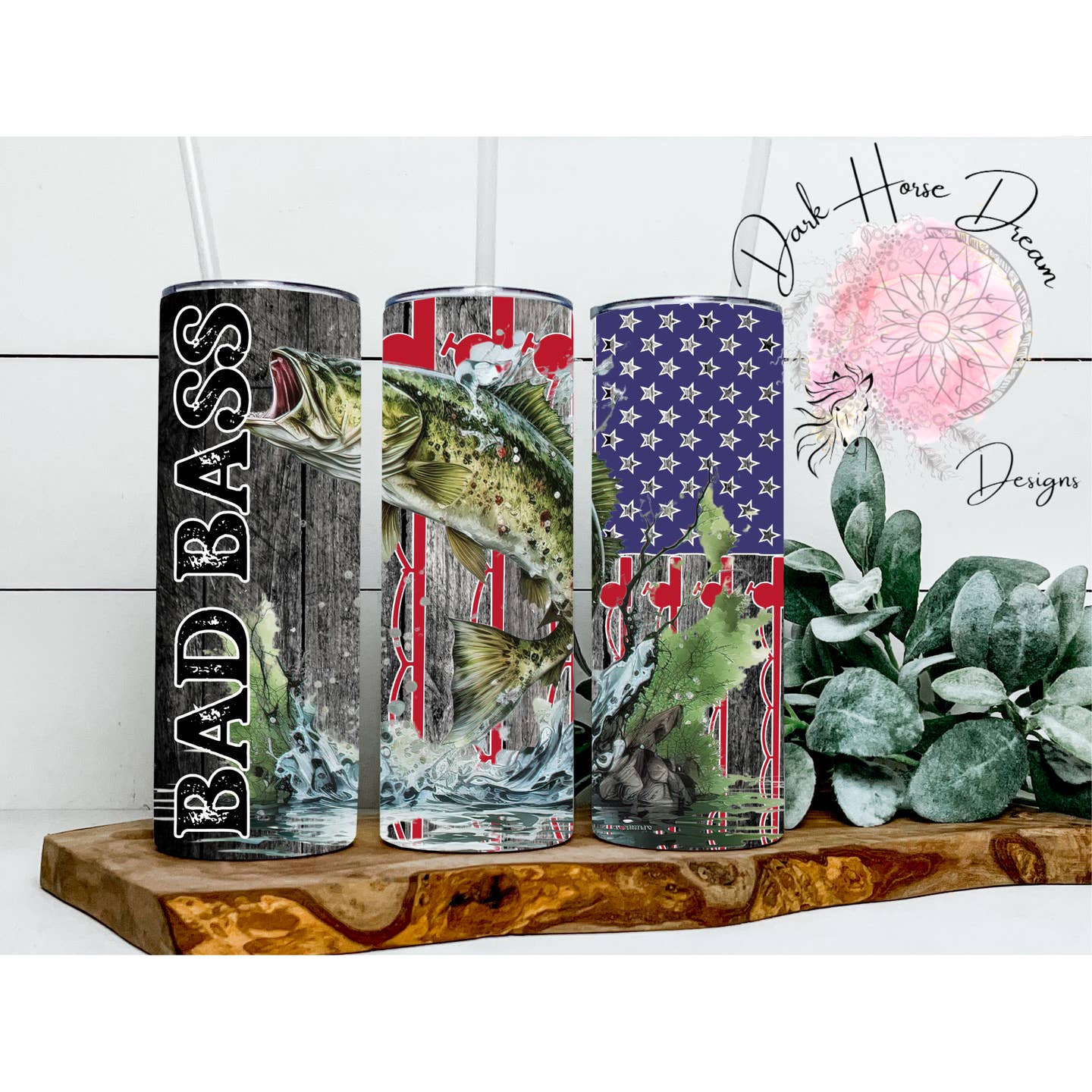 Bad Bass Fishing Tumbler / Dad / Flag / Lake / Summer