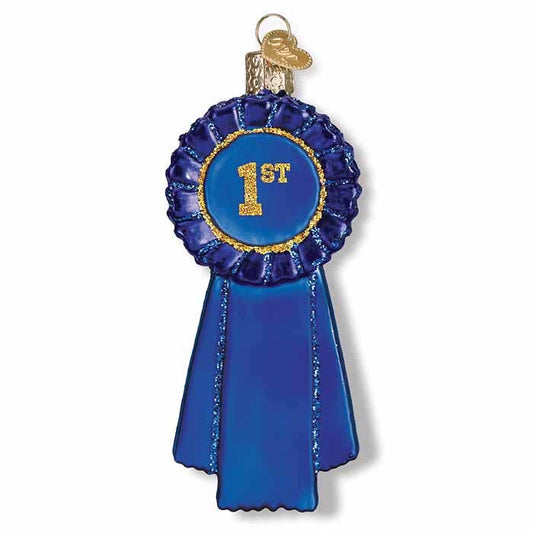 Glass Blue Ribbon Ornament